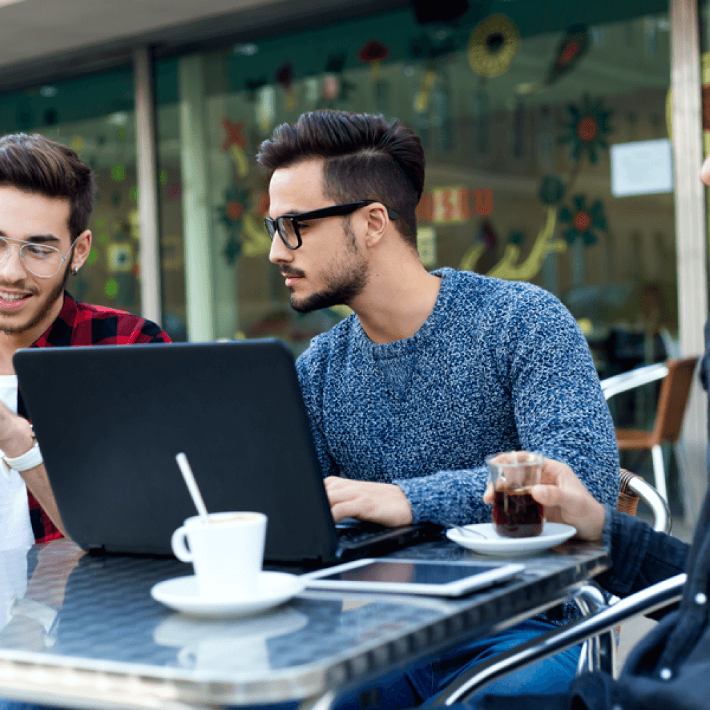 Two Workers collaborating at web design and seo company No Sweat Web, a web design agency and seo company. No Sweat Web is among the best website design companies for small business.