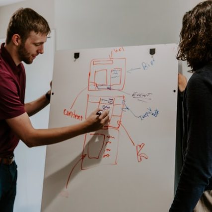 Creating Creative Writing for Web Pages Man mapping out creative writing topics for a website